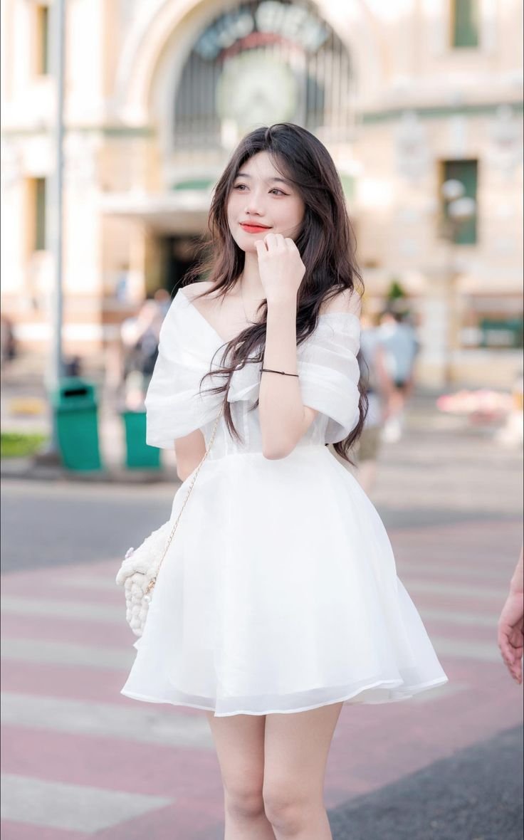 ảnh gái xinh mặc váy trắng tinh