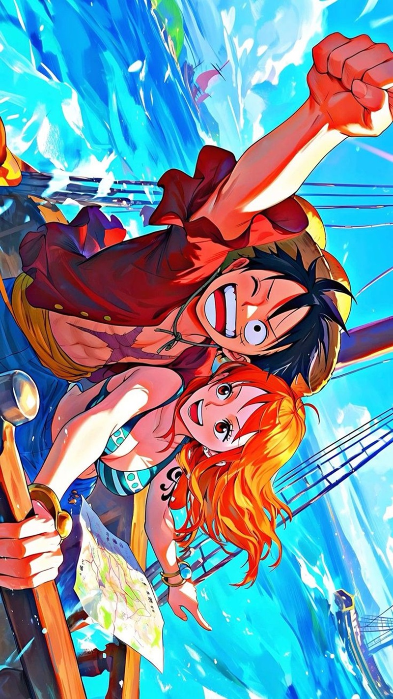 hình ảnh anime luffy cùng nami