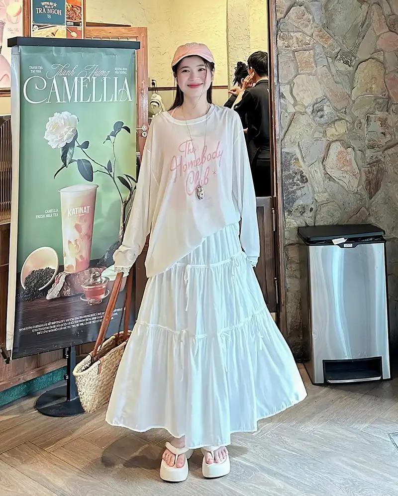 ảnh gái xinh công sở mặc váy trắng