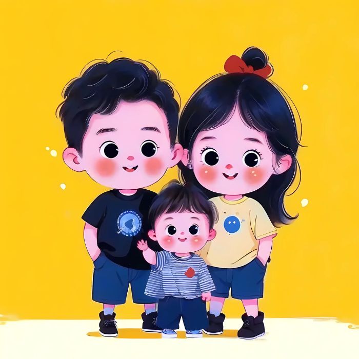 ảnh chibi gia đình 3 người đáng yêu