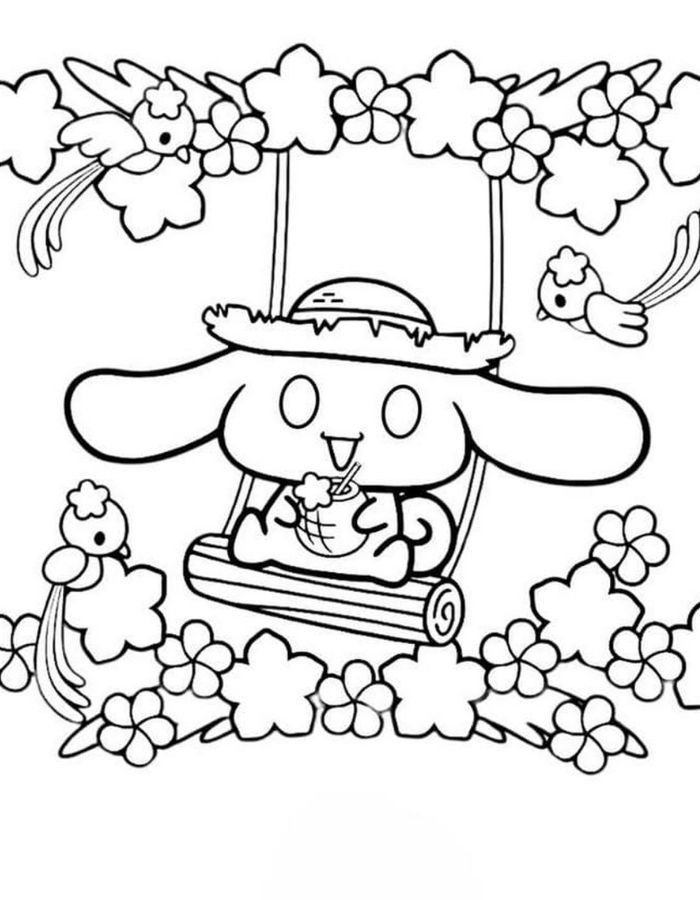 cinnamoroll tranh tô màu cute chơi xích đu