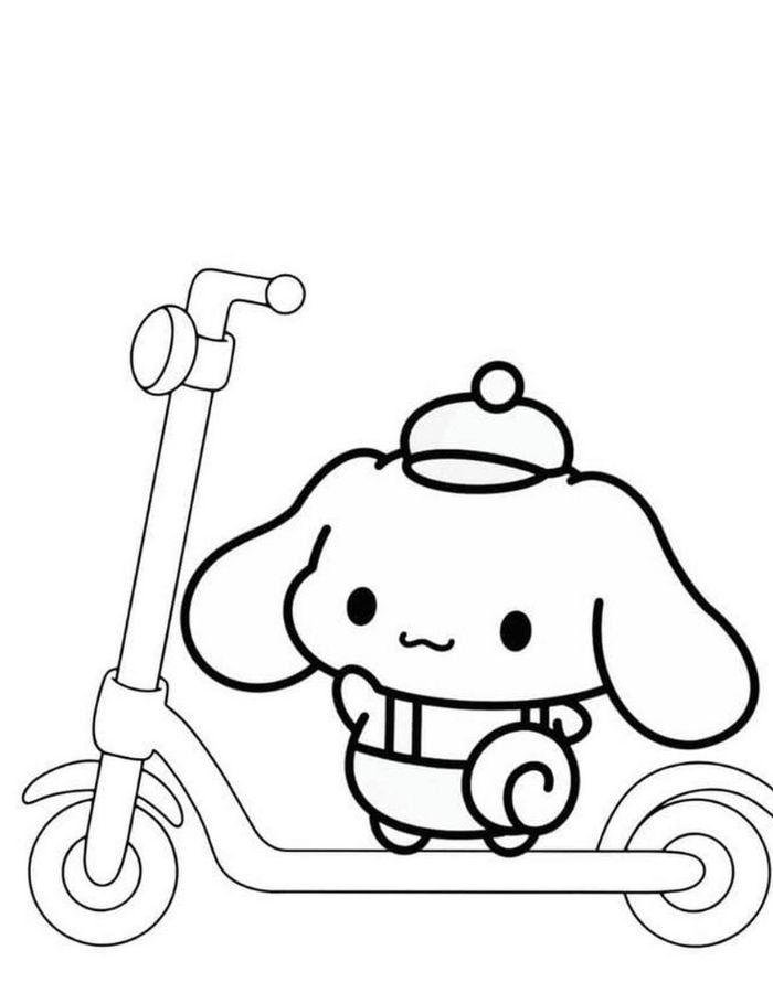 cinnamoroll tranh tô màu cute đi xe