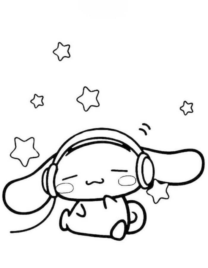 cinnamoroll tranh tô màu cute nghe nhạc