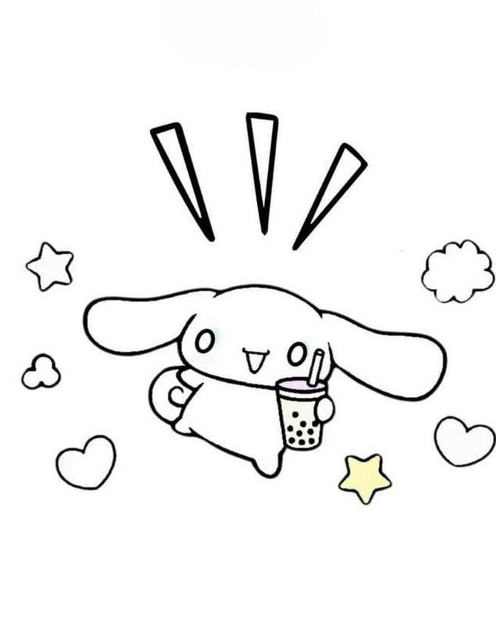 cinnamoroll tranh tô màu cute uống trà sữa