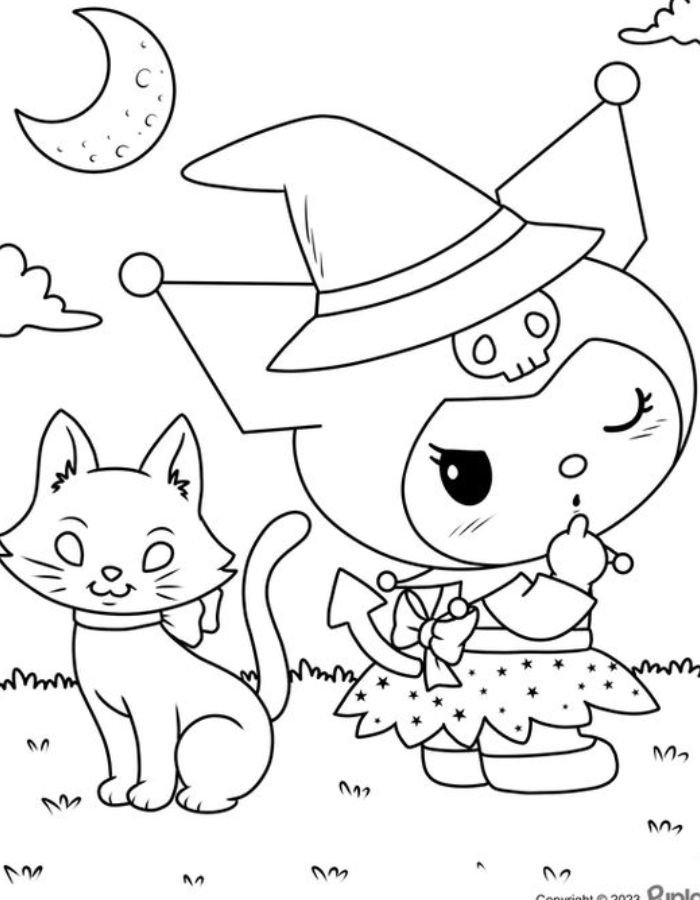 tranh tô màu kuromi cute ngáy mắt