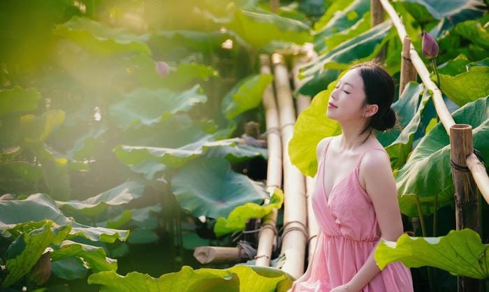 gái xinh đầm sen bắt mắt