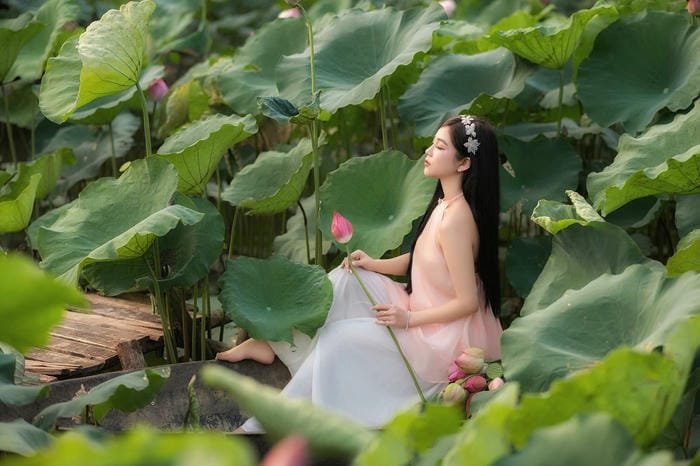 gái xinh đầm sen bí ẩn