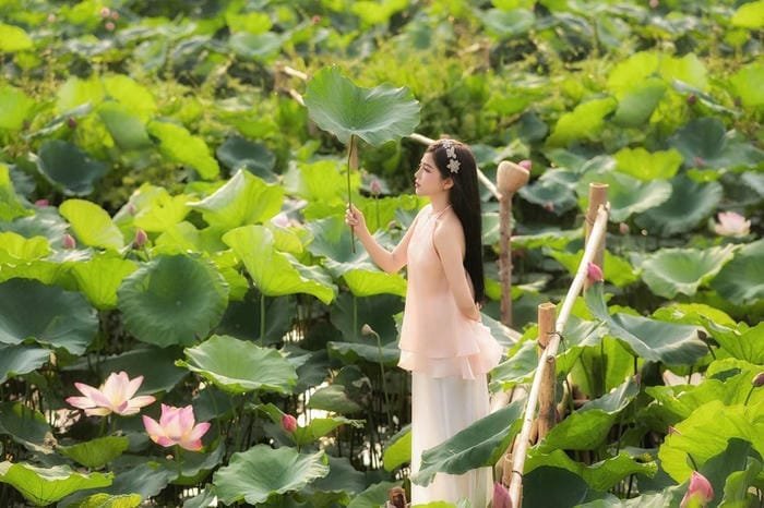 gái xinh đầm sen đẹp độc