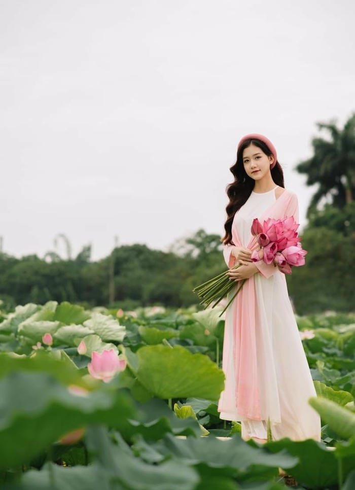 gái xinh đầm sen siêu đẹp